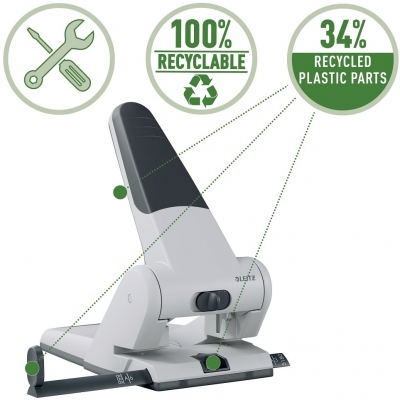Perforator metalic Leitz 5180 de mare capacitate, partial reciclat, reciclabil, 65 coli